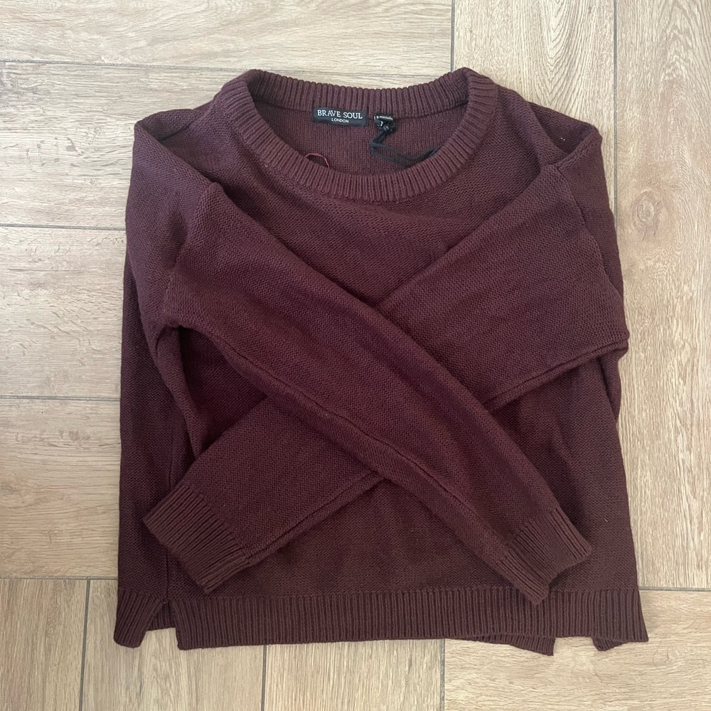 Brave Soul Women's Deep Burgundy Crew Neck Sweater